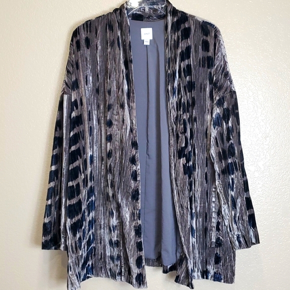 Pure Jill Open Front Shibori Print Velvet Cardigan Jacket Large - Picture 1 of 7